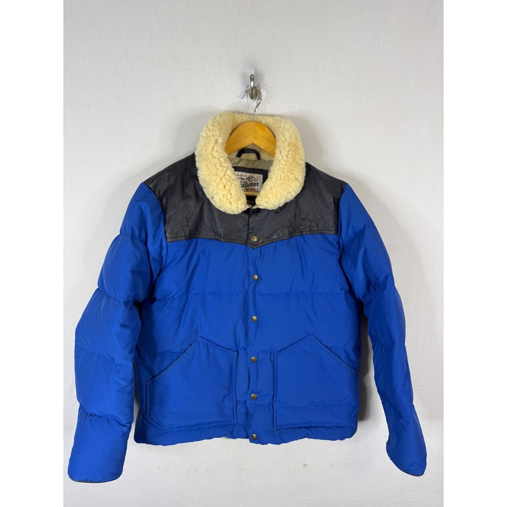 Penfield Trailwear Blue Down Puffer Jacket Leather Yoke Shearling Collar Men L